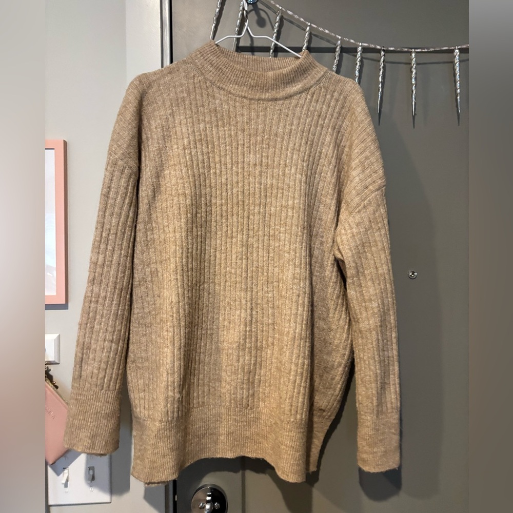 Oversized Mockneck Sweater- Tan